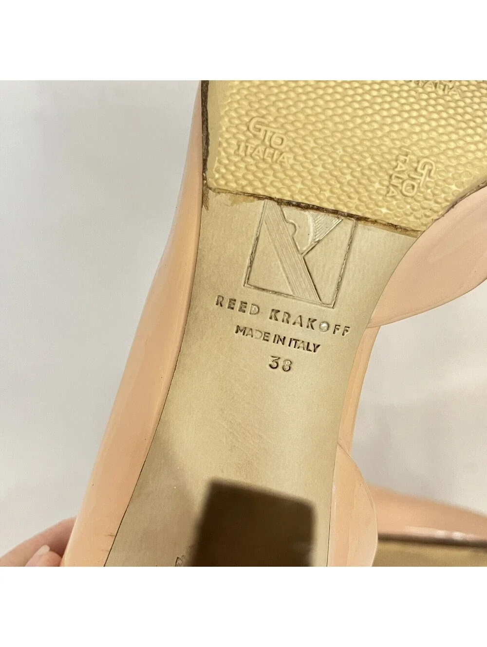 Reed Karkoff Tan Nude Patent Leather Pumps High Heel Shoes Womens US 7.5, EU 38